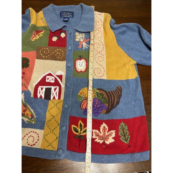 Willow Ridge Embroidered Fall Sweater Leaves Pumpkin Patch Women XL Grandma VTG - Picture 5 of 11